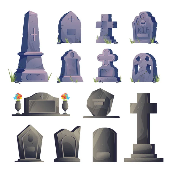 Friedhof Grabstein Icon Set — Stockvektor