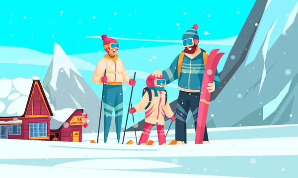 Мультфильм о зимнем курорте — стоковый вектор