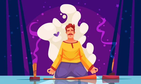 Meditação Yoga Composição dos desenhos animados — Vetor de Stock