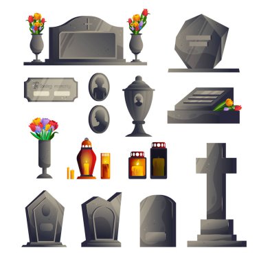 Cemetery Gravestone Modern Icon Set clipart