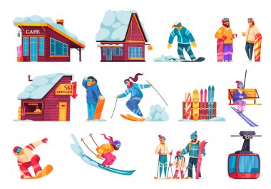 Winter Ski Resort Çizgi Filmi Seti