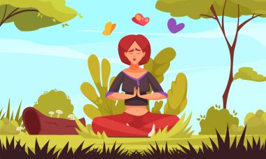 Meditasyon Yoga Karikatür Kompozisyonu