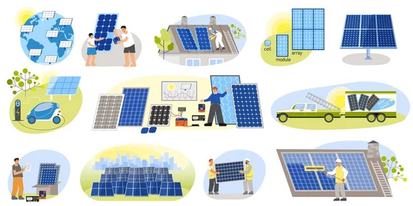 Set icona energia solare — Vettoriale Stock