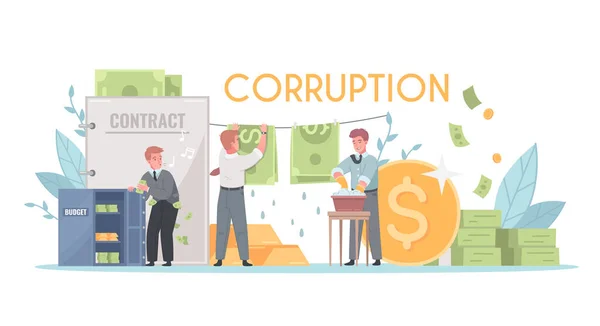 Corruption Money Laundering Cartoon Composition — Stock Vector