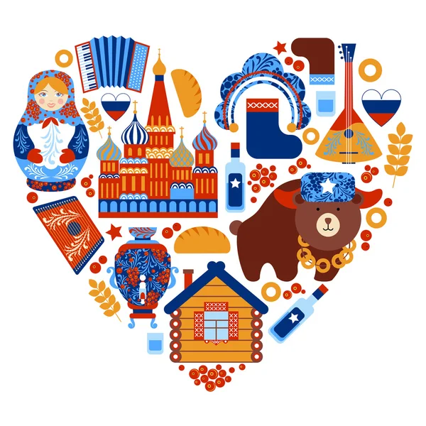 Rusia viaje corazón conjunto — Vector de stock