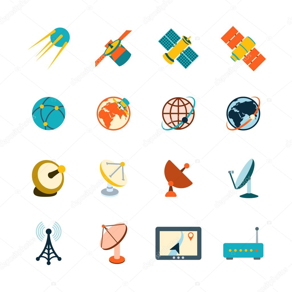 Satellite icons set
