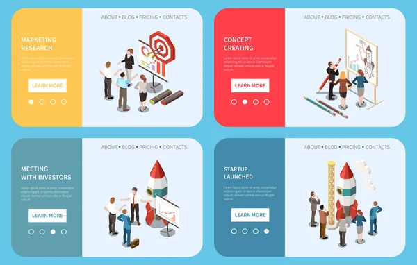 Startup-Projekt Isometrisches Banner Set — Stockvektor