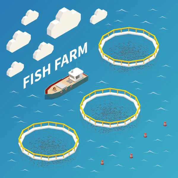 Peixes industriais Agricultura Isométrica — Vetor de Stock