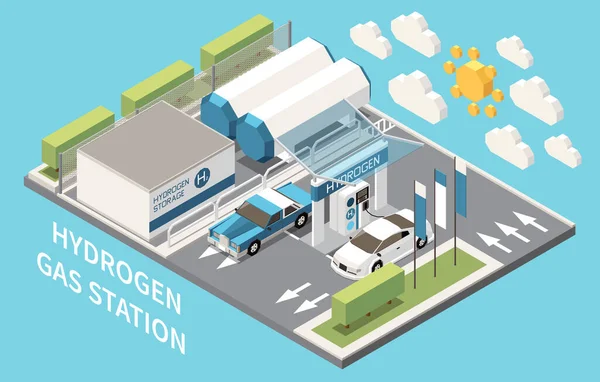 Composición isométrica del combustible de hidrógeno — Vector de stock