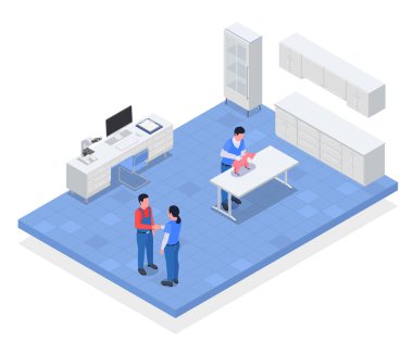 Isometric Renkli Çiftlik Hayvanları Veteriner Konsepti
