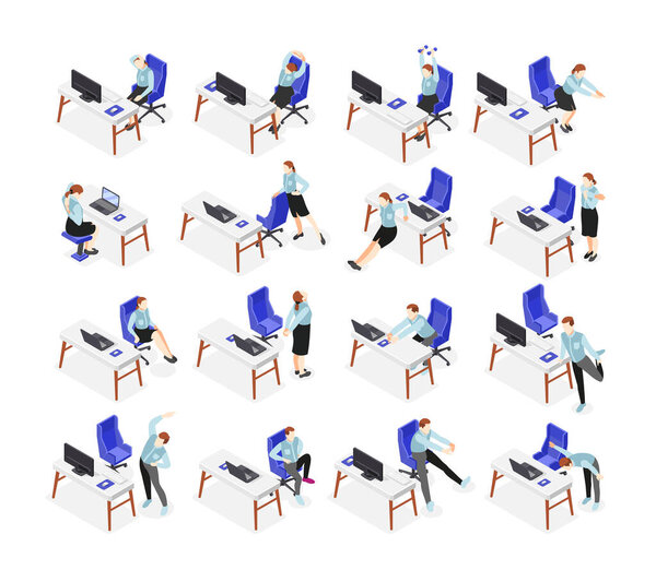 Office Stretches Isometric Icons