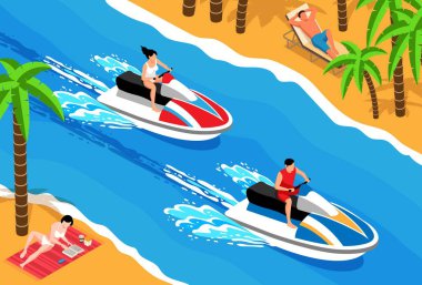 Watersport Isometric Yatay İllüstrasyon