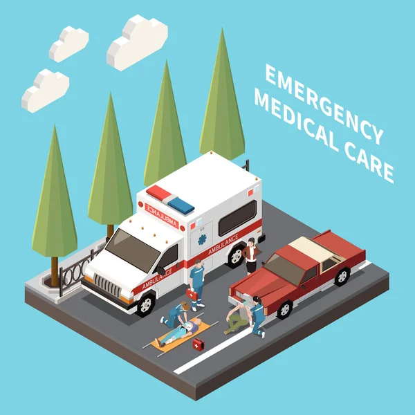 Emergency Medical Care Isometric Composition — Stock Vector