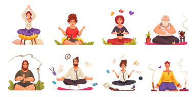Meditasyon Yoga Karikatür Kompozisyonları