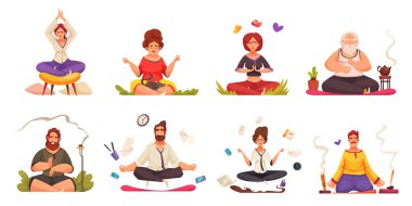 Meditation Yoga Cartoon Compositions clipart
