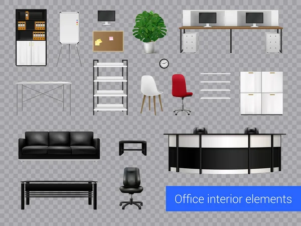 Office Interior Elements Transparent Set — Stock Vector