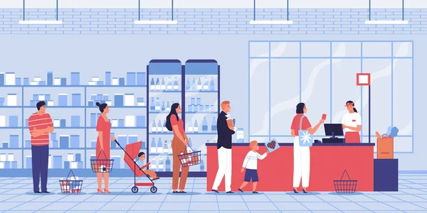 Супермаркет Лінія Люди Композиція — стоковий вектор