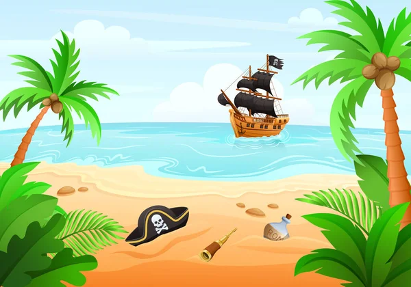 Piratas Ilha Tesouro Desenhos animados —  Vetores de Stock