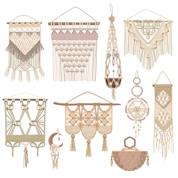 Macrame Objects Set — Stock Vector