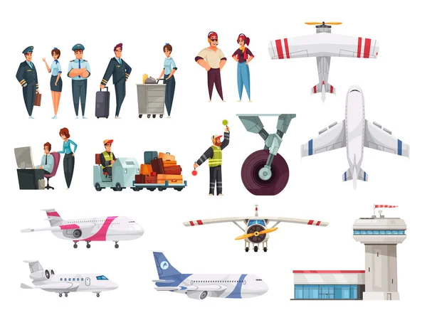 Luchthaven Cartoon Set — Stockvector