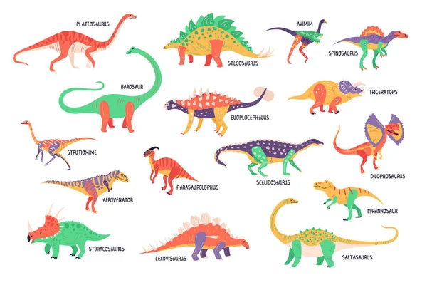 Dinosaurier bunte Symbolset — Stockvektor