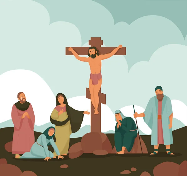 İsa 'nın İncil Hikayesi Çarmıha Gerilme Kompozisyonu — Stok Vektör