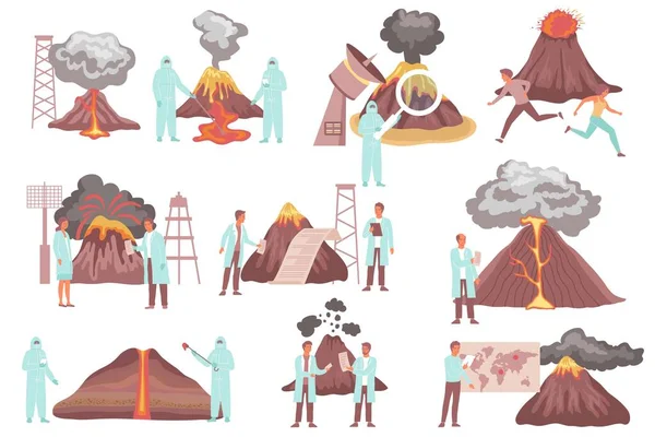 Set piatto di scienza vulcanica — Vettoriale Stock