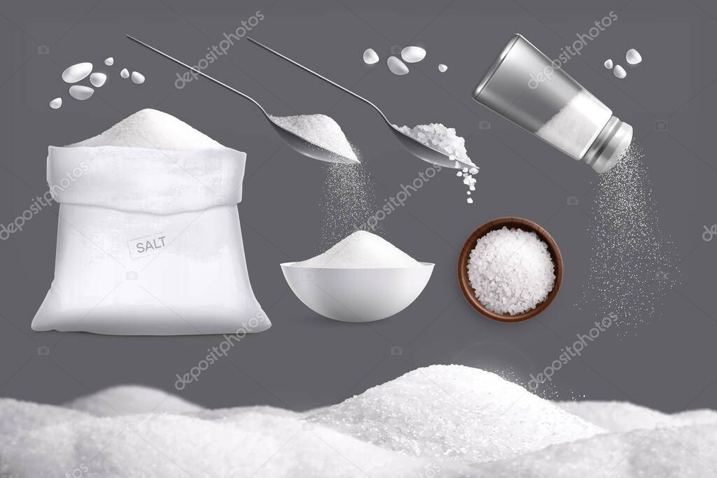 Realistic Salt Images Set