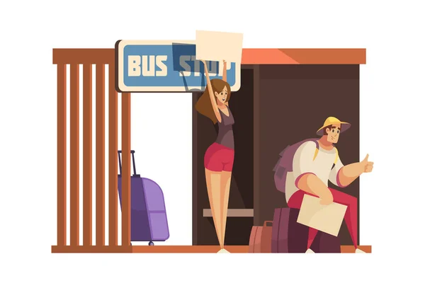 Composição de turistas de parada de ônibus — Vetor de Stock