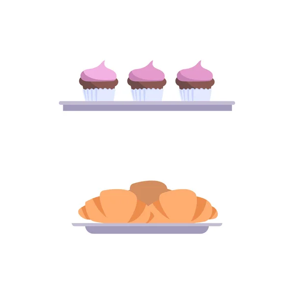 Croissants And Cakes Composition — Stock Vector