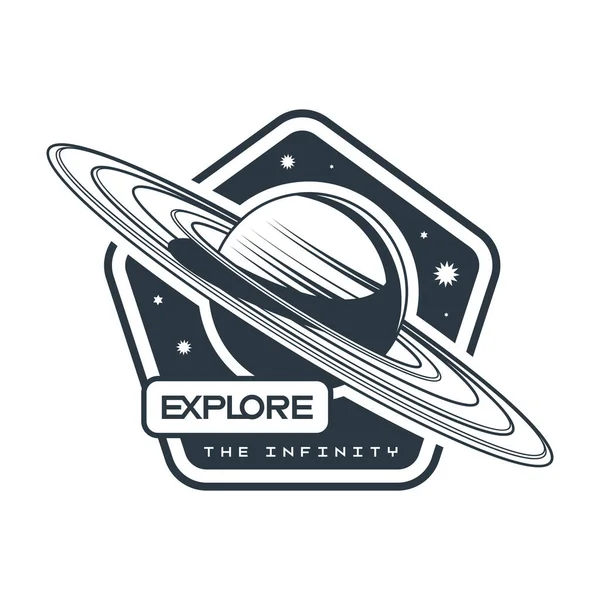 Erkunden Sie Weltraum Saturn Emblem — Stockvektor