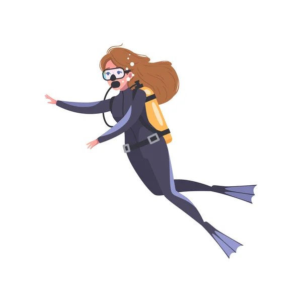Diving Woman Cartoon Composition — Stock Vector