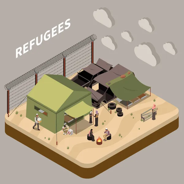 Refugees Isometric Composition — Stock Vector