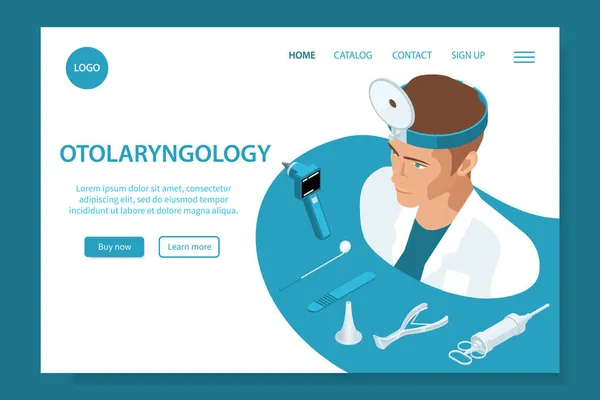 Bannière de site Web isométrique d'otolaryngologie — Image vectorielle