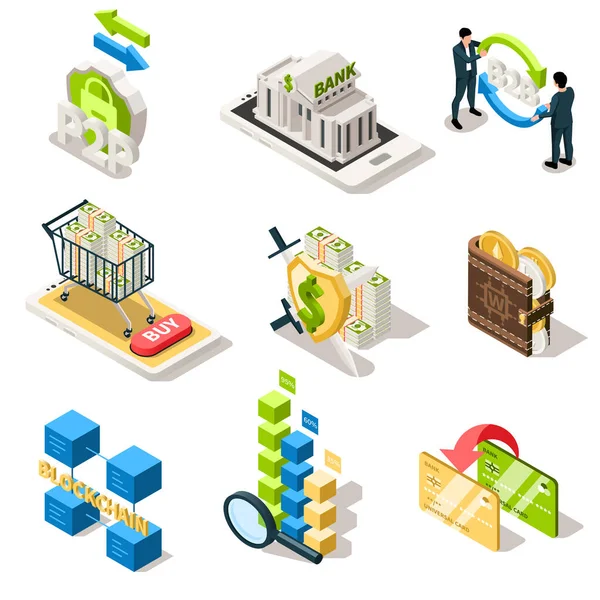 Fintech Isometric Icon Set — Stock Vector