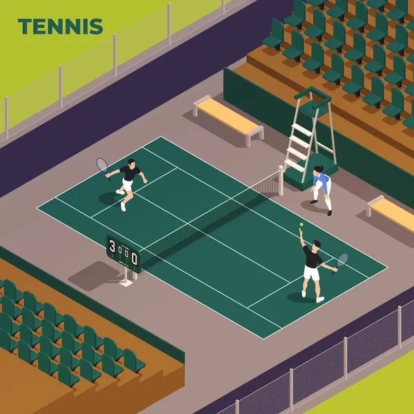 Pista de tenis Composición isométrica — Vector de stock