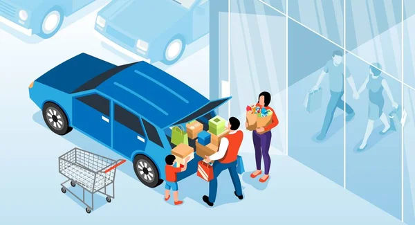 Shopping en famille Illustration horizontale — Image vectorielle
