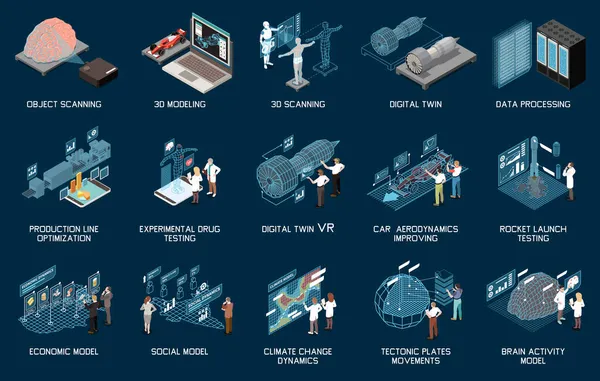 Sistema de tecnología gemela digital — Archivo Imágenes Vectoriales