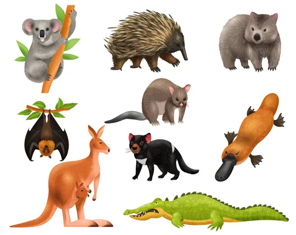 Conjunto de iconos de animales australianos — Vector de stock