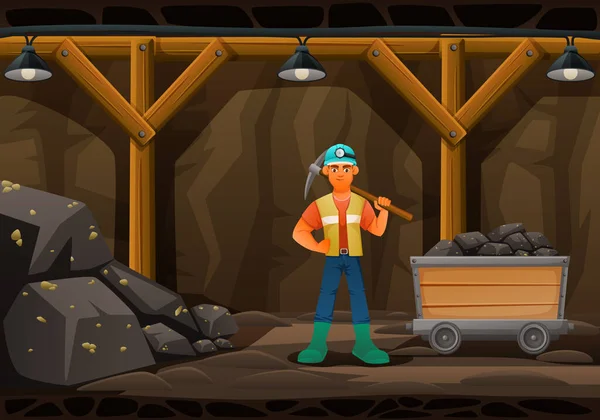 Komposisi Miner In Mine - Stok Vektor