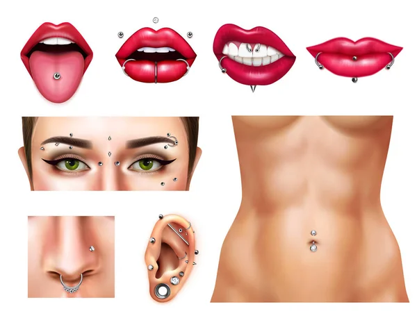 Piercing conjunto realista — Vetor de Stock