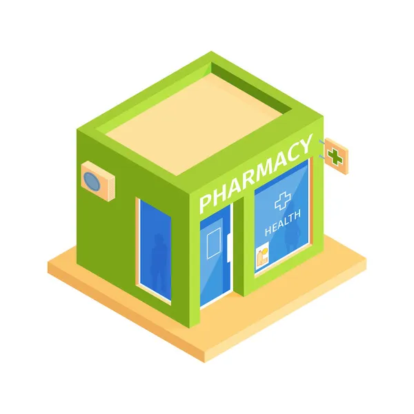 Isometric Pharmacy Building Composition — Stock Vector