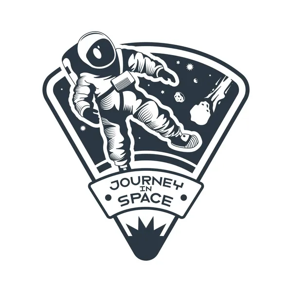 Emblema spaziale astronauta a piedi — Vettoriale Stock