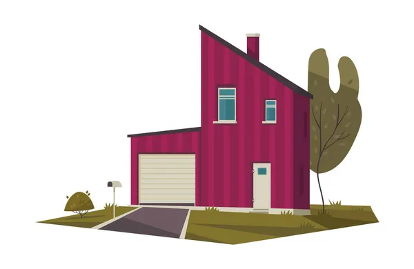 Casa con Garaje Composición — Vector de stock