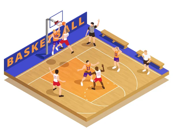 Isometrische Zusammensetzung des Basketballspiels — Stockvektor
