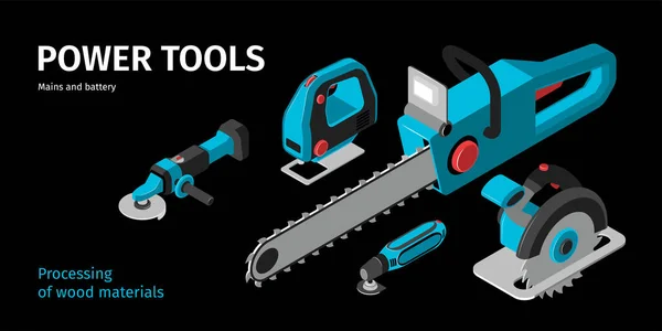 Power Tools Isometric Banner — Stock Vector