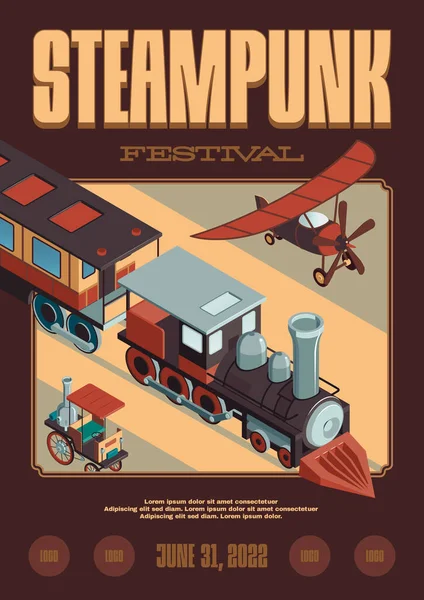 Steampunk Train Vertical Poster — Stockvektor