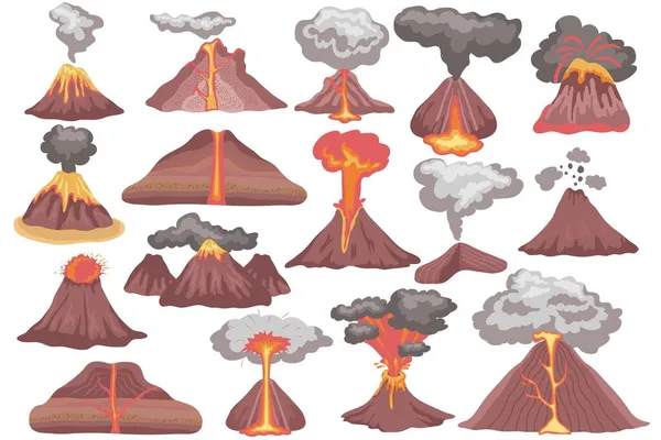 Набор икон вулканического извержения — стоковый вектор