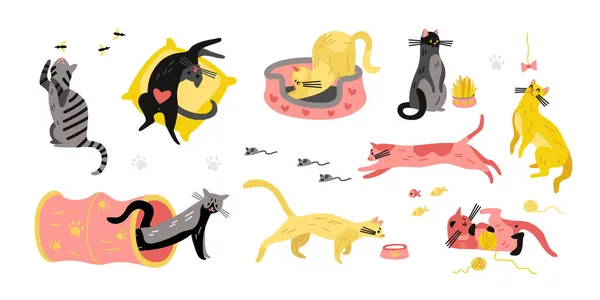 Set de iconos de personajes de gatos — Archivo Imágenes Vectoriales