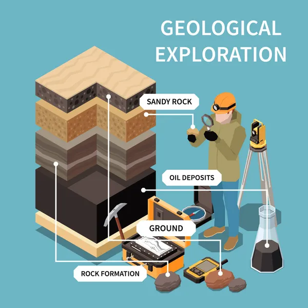 Geologia Exploração da Terra Conceito Isométrico e Colorido —  Vetores de Stock